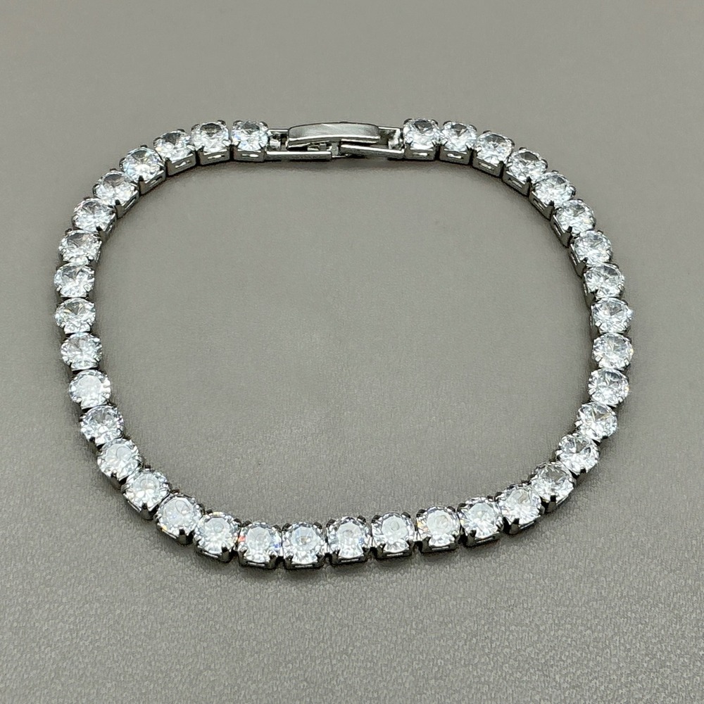 Tennis Bracelet Women Silver Tone Round Cut Clear Faux Diamond Sparkly Elegant